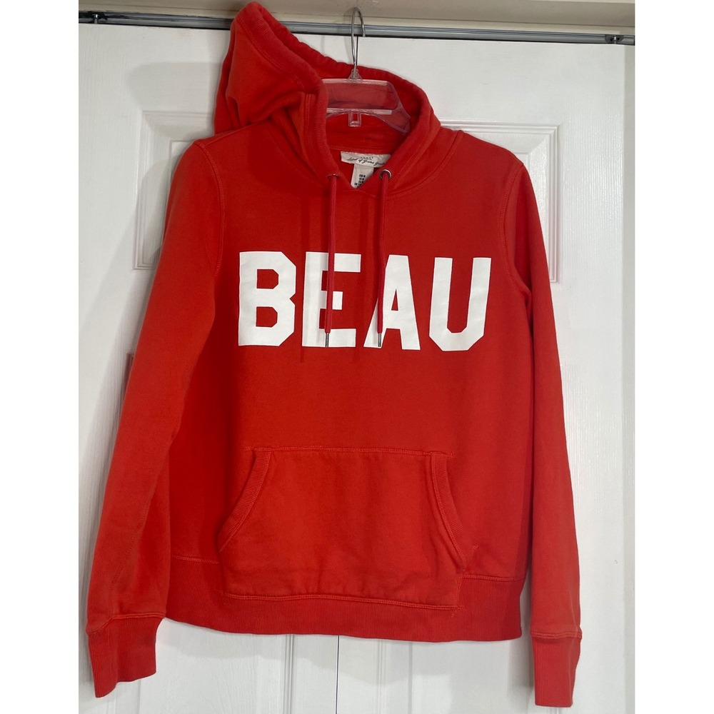 H&M L.O.G.G. Red Beau Graphic Pullover Hoodie Sweatshirt Kangaroo‎ Pocket Medium